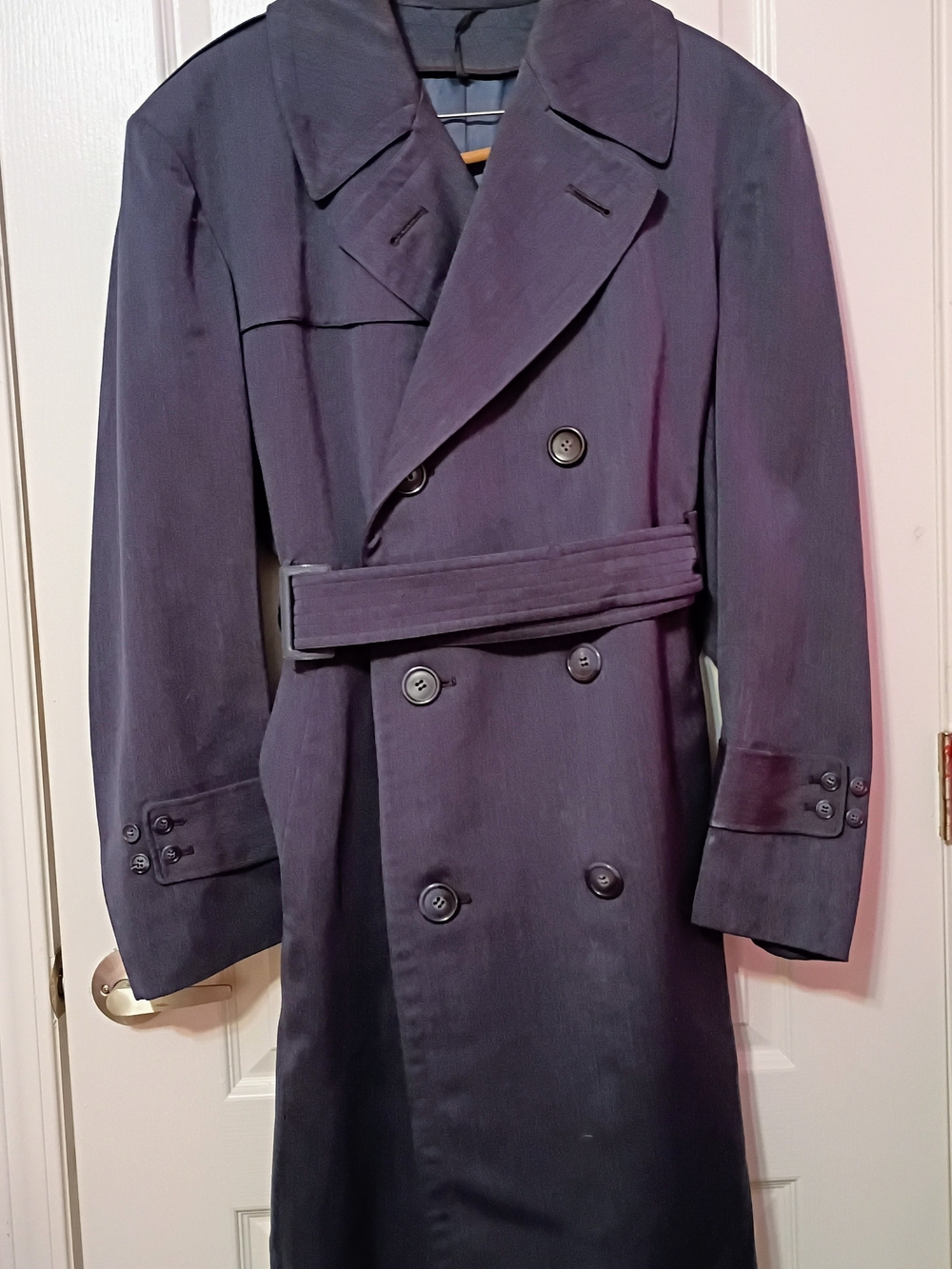 Vintage Men's Double-Breasted  Trench Coat - Dark Navy Gaberdine